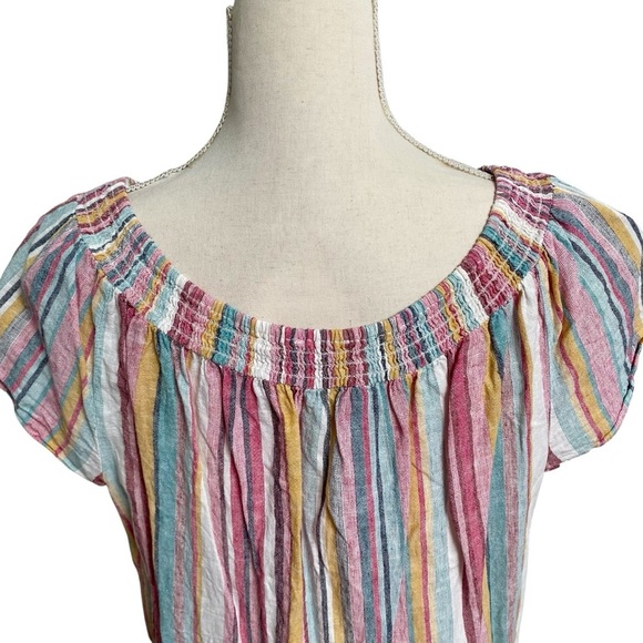 BeachLunchLounge Gayle Pastel Stripe Linen Cotton Off Shoulder Top 1X - Picture 8 of 11